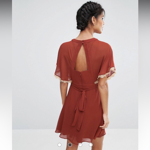 ASOS Embroidered Skater mini dress With Open Back, Size US 0 - Picture 7 of 7
